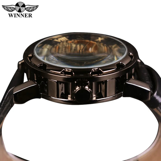 "Winner Fashion Men's Mechanical Watch - Skeleton Design, Top Brand Luxury, Leather Wristwatch"