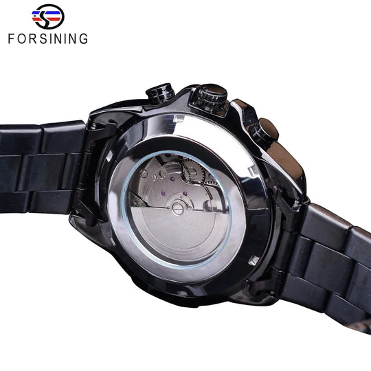 "Forsining Men's Stainless Steel Mechanical Watch - Three Dial Calendar, Automatic, Top Brand Luxury, Military Sport Style"