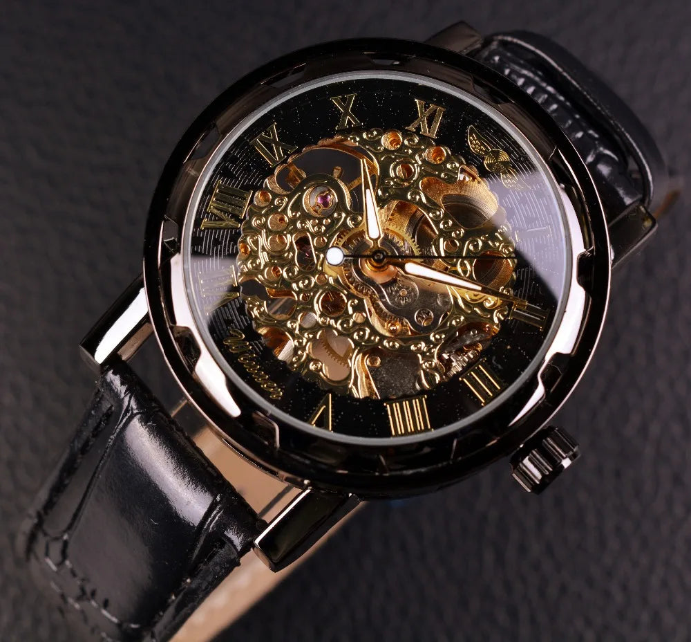 "Winner Fashion Men's Mechanical Watch - Skeleton Design, Top Brand Luxury, Leather Wristwatch"