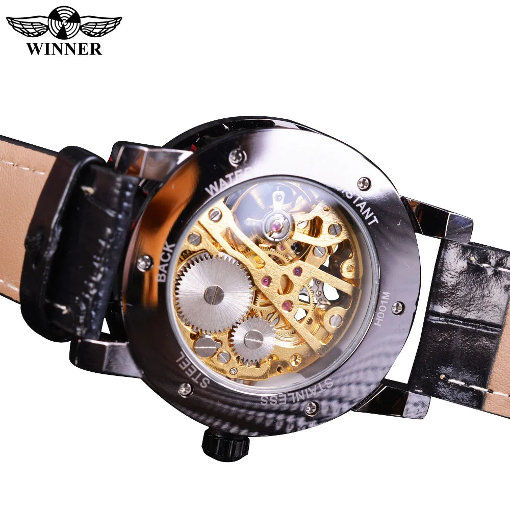 "Winner Fashion Men's Mechanical Watch - Skeleton Design, Top Brand Luxury, Leather Wristwatch"