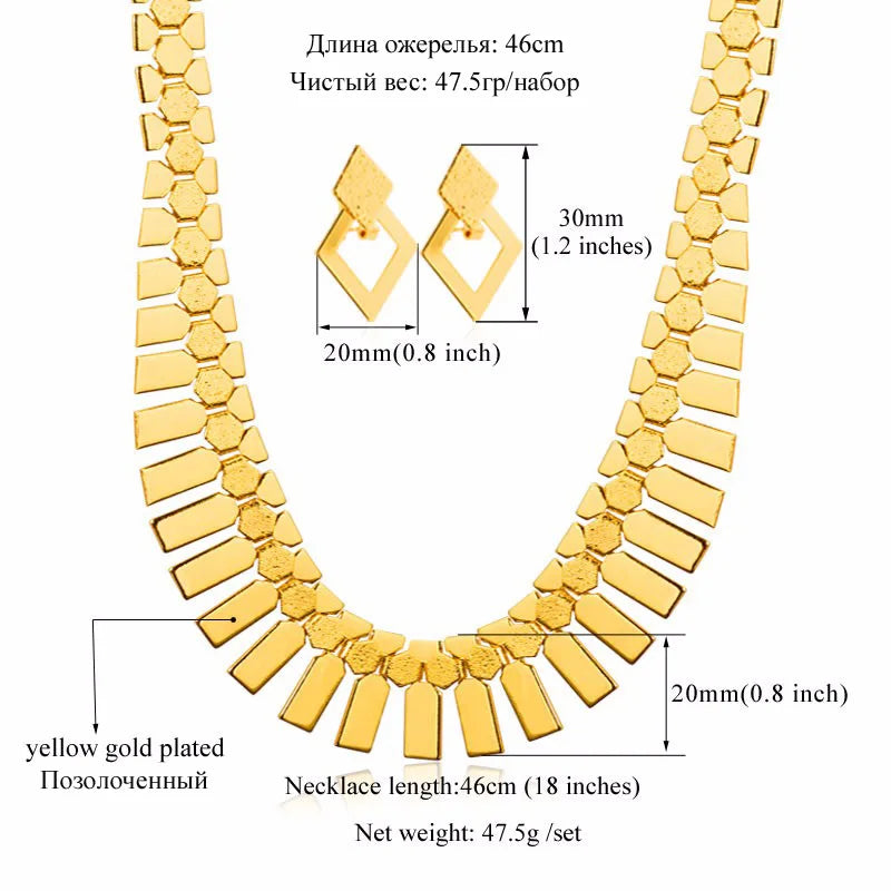 Gold Color Earring Necklace 2pcs/set Women Geometry Charms Luxury Fashion,  Costume Jewelry