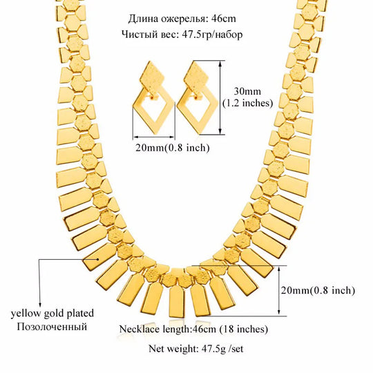 Gold Color Earring Necklace 2pcs/set Women Geometry Charms Luxury Fashion,  Costume Jewelry