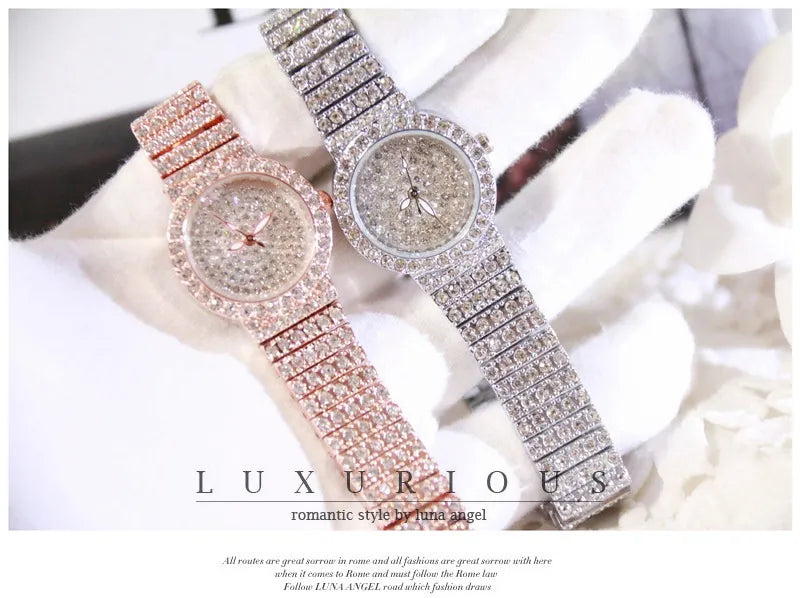 "BS 2024 Women's Watch - Famous Luxury Brand, Diamond-Embellished, Small Rose Gold Ladies Wristwatch Collection"      "