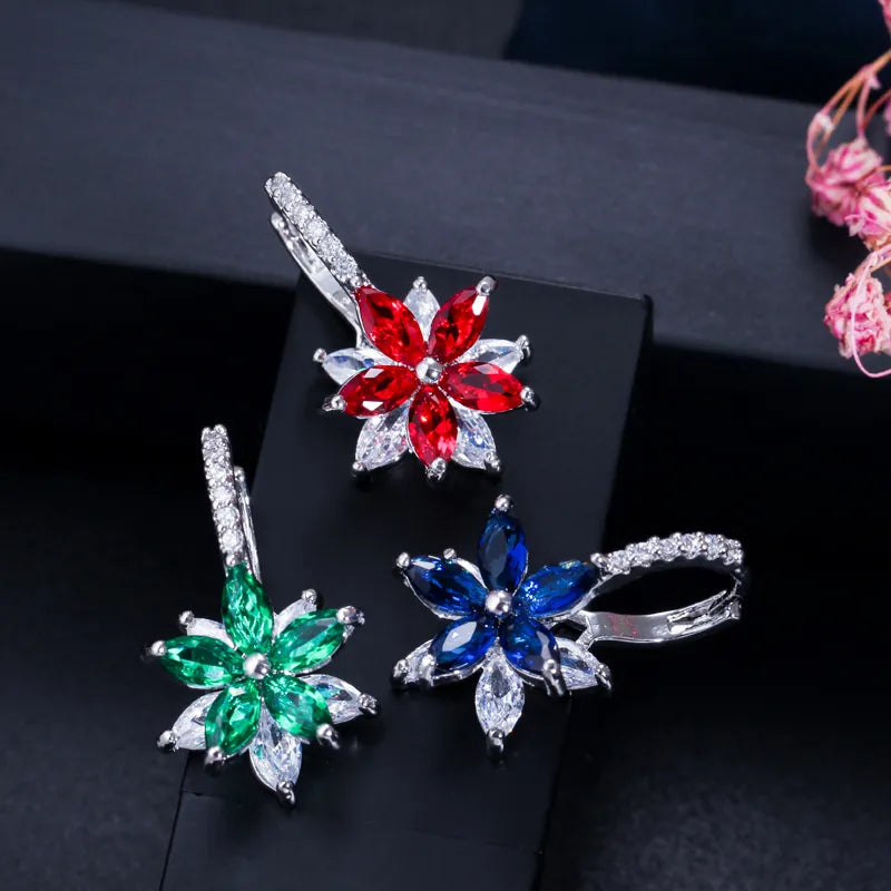 Easy Wear Lovely Geometric Flower Multicolor Cubic Zirconia Stud Earrings for Women Party Fashion Jewelry