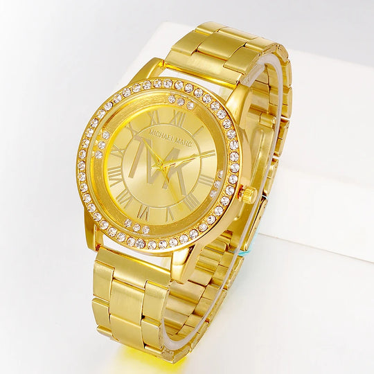 "Luxury Women's Watch - Top Brand Fashion, Diamond Embellished, Stainless Steel, Elegant Ladies Timepiece"