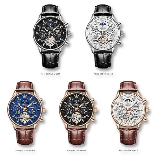 "OLEVS Men's Automatic Mechanical Watch - Waterproof, Hollow-Out Design, Noctilucent Skeleton, Self-Winding Wristwatch"