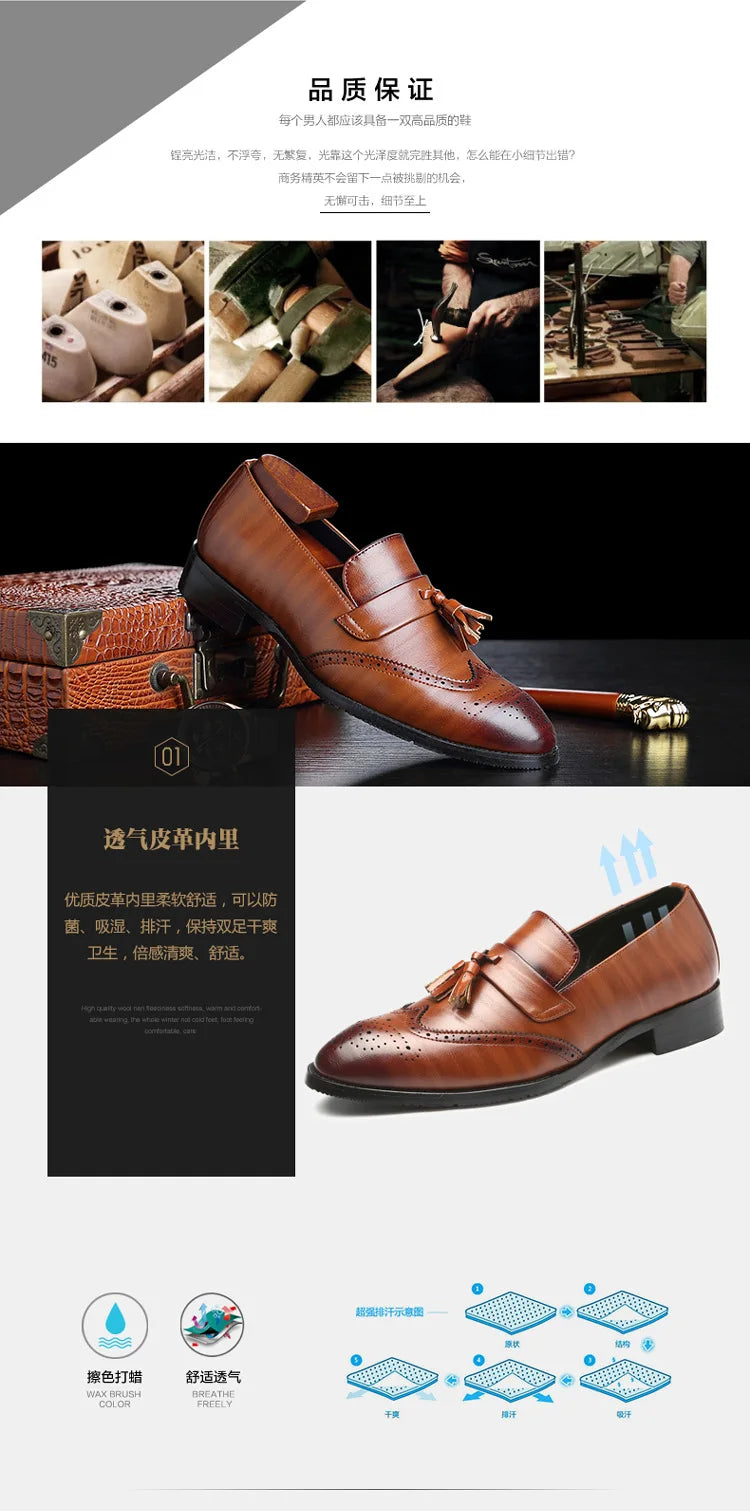 Big Size 37-48 Men Leather Loafers Brand Shoes Classic Tassel Brogue Mans Footwear Formal Shoes Casual Bullock Shoes 886