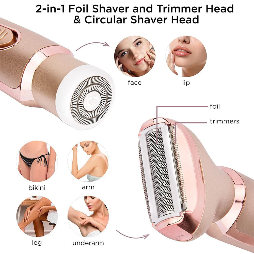 Professional 2 in 1 Women Epilator Electric Razor Hair Removal Painless Face Shaver Bikini Pubic Hair Trimmer Home Use Machine