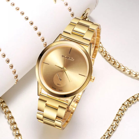 " Luxury Gold Women's Watches - Fashionable Stainless Steel Quartz, Elegant Ladies Timepieces"