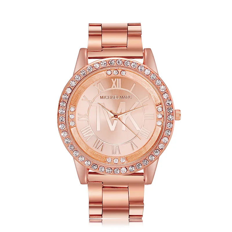 "Luxury Women's Watch - Top Brand Fashion, Diamond Embellished, Stainless Steel, Elegant Ladies Timepiece"