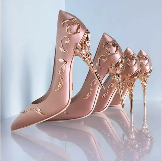 Luxury Women Shoes White pointe shoes Flower Heel Wedding Shoes Women Elegant Silk Brand Design heel Ladies high heels