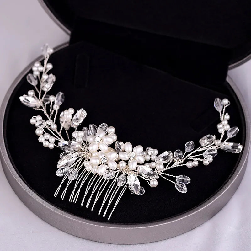 Trendy Tiara Wedding Hair Comb Flower Bridal Hairpins Pearl Rhinestone Head Jewelry Lady Wedding Hair Accessories Marrige bijoux