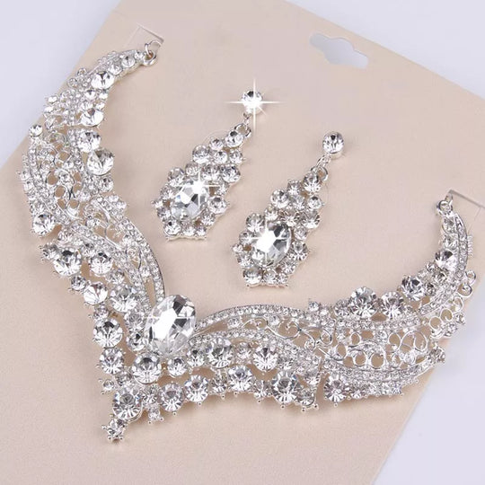 3 Pcs/Set Women Necklace + Earrings Crystal Wedding Party Bride  Necklaces Earring Accessories Kit 2024