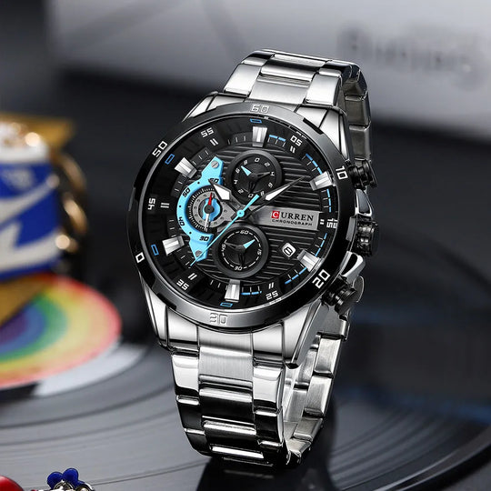 "CURREN Men's Stainless Steel Watch - Fashionable Luminous Dial, Chronograph Features, Casual Wristwatch"