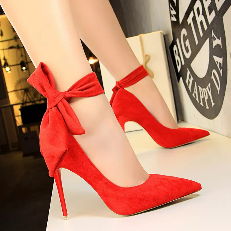 BIGTREE High Heels Suede Women Shoes Bow-knot Woman Pumps Stiletto Ladies Shoes Women Basic Pump