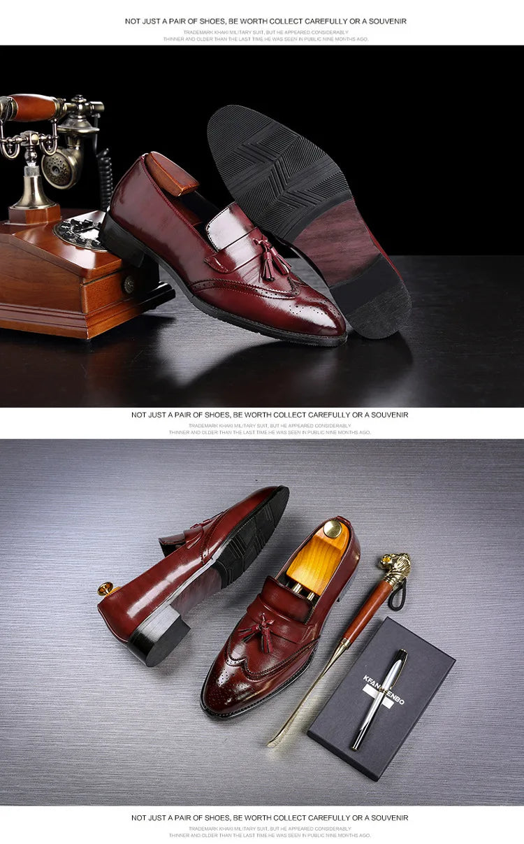 Big Size 37-48 Men Leather Loafers Brand Shoes Classic Tassel Brogue Mans Footwear Formal Shoes Casual Bullock Shoes 886