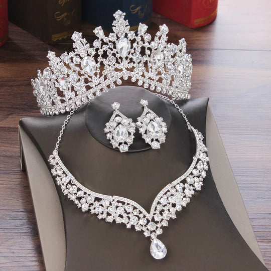 Gorgeous Crystal Bridal Jewelry Sets Fashion Tiaras Earrings Necklaces Set for Women Wedding Dress Crown Jewelry Set