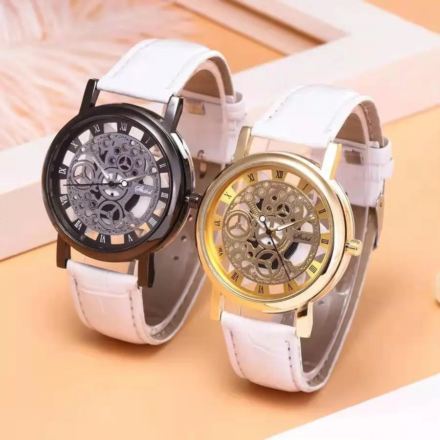 "Casual Men's Fashion Watch - Hollow Perspective, Non-Mechanical, Quartz Movement, Retro Classic Style with Belt"