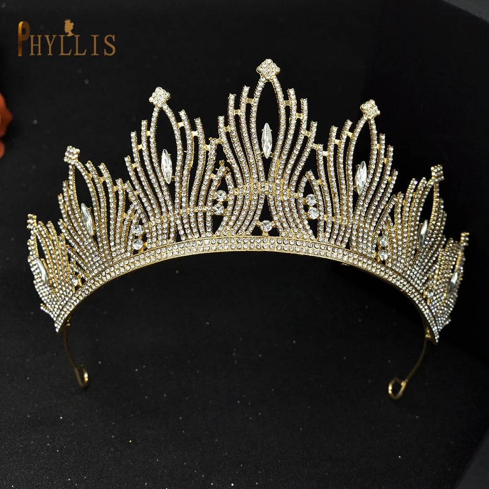 Luxury Bridal Headwear Rhinestone Tiara Pageant Birthday Crowns Wedding Headpiece Women Earring Necklace Jewelry Sets