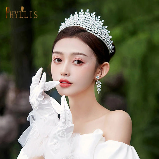 Luxury Wedding Crown Earring Set Women Hair Ornaments Hairband Bridal Tiara Charms Queen Hairwear Engagement Hair Jewelry