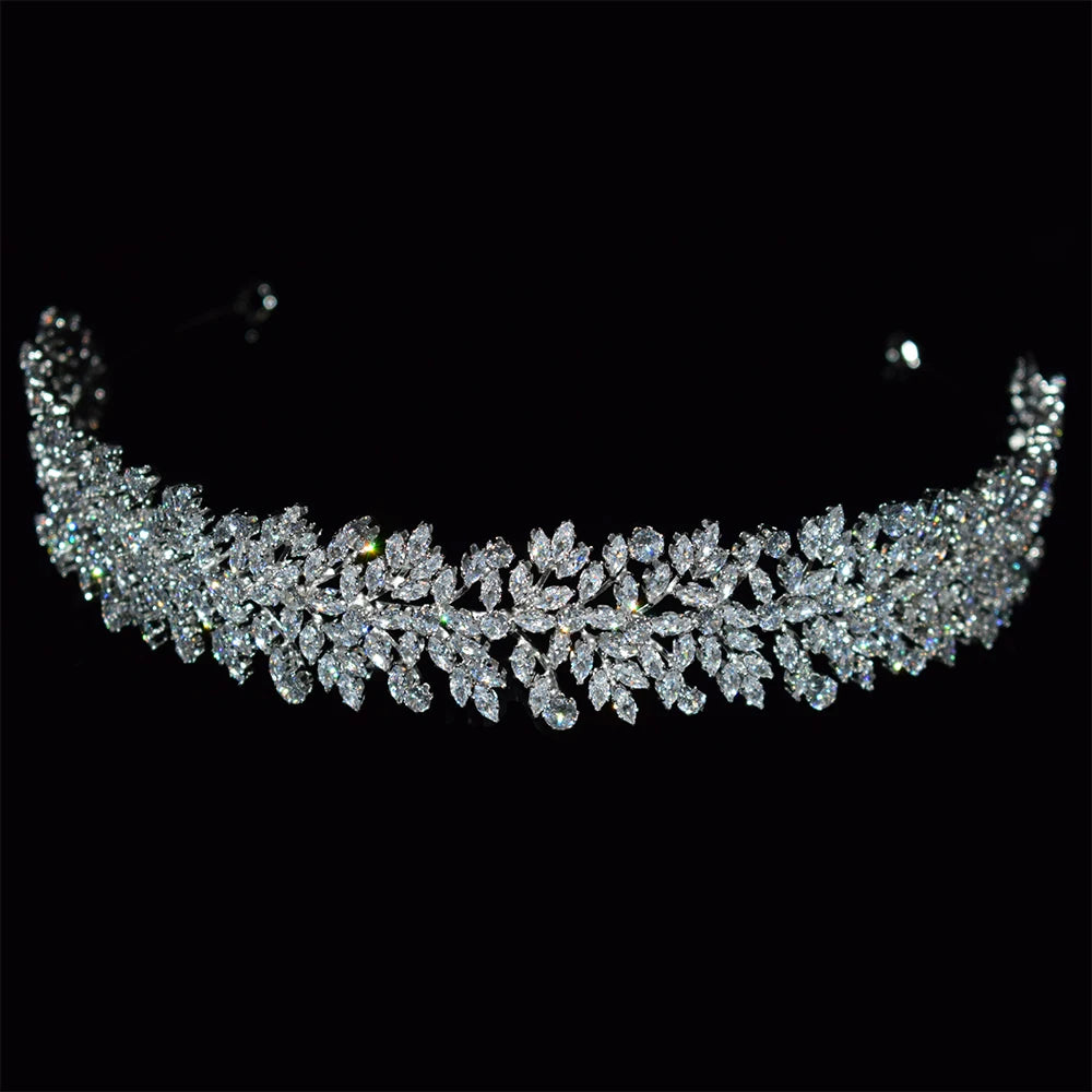 Luxury Cubic Zirconia Headbands Silver Color Bridal Crowns Elegant Headwear Prom Hair Wear Wedding Hair Accessories Party Jewelry