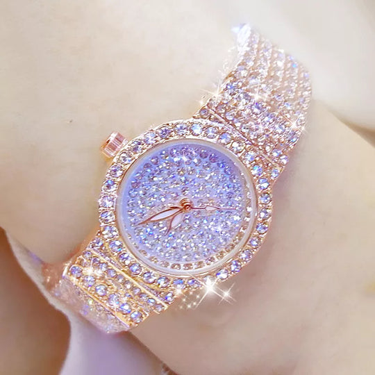 "BS 2024 Women's Watch - Famous Luxury Brand, Diamond-Embellished, Small Rose Gold Ladies Wristwatch Collection"      "