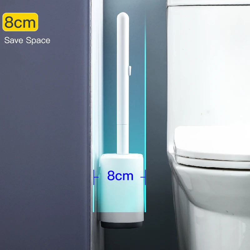 Wall-Mounted Disposable Toilet Brush Set with Self-Adhesive Holder and Replacement Heads - Plastic Bathroom Cleaning Kit