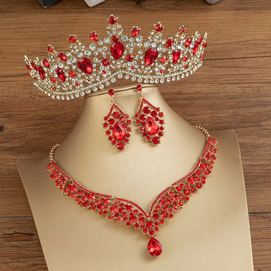 Gorgeous Crystal Bridal Jewelry Sets Fashion Tiaras Earrings Necklaces Set for Women Wedding Dress Crown Jewelry Set