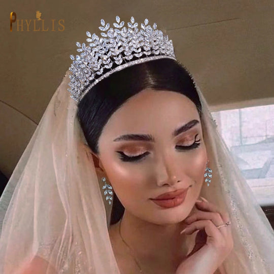 Luxury Wedding Crown Earring Set Women Hair Ornaments Hairband Bridal Tiara Charms Queen Hairwear Engagement Hair Jewelry