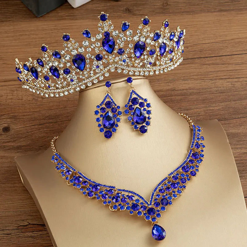 Gorgeous Crystal Bridal Jewelry Sets Fashion Tiaras Earrings Necklaces Set for Women Wedding Dress Crown Jewelry Set