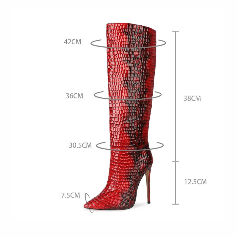 European and American Snake Skin pointed-toe stiletto boots leather long-tube women's boots