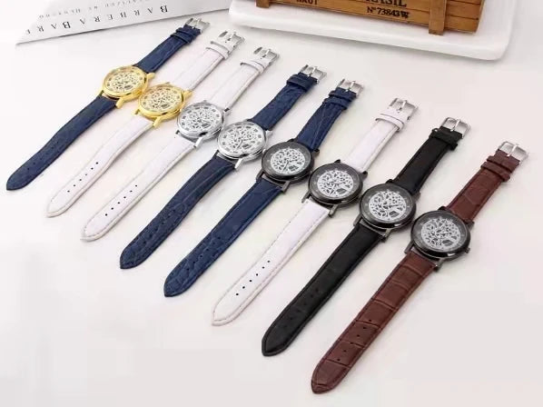 "Casual Men's Fashion Watch - Hollow Perspective, Non-Mechanical, Quartz Movement, Retro Classic Style with Belt"