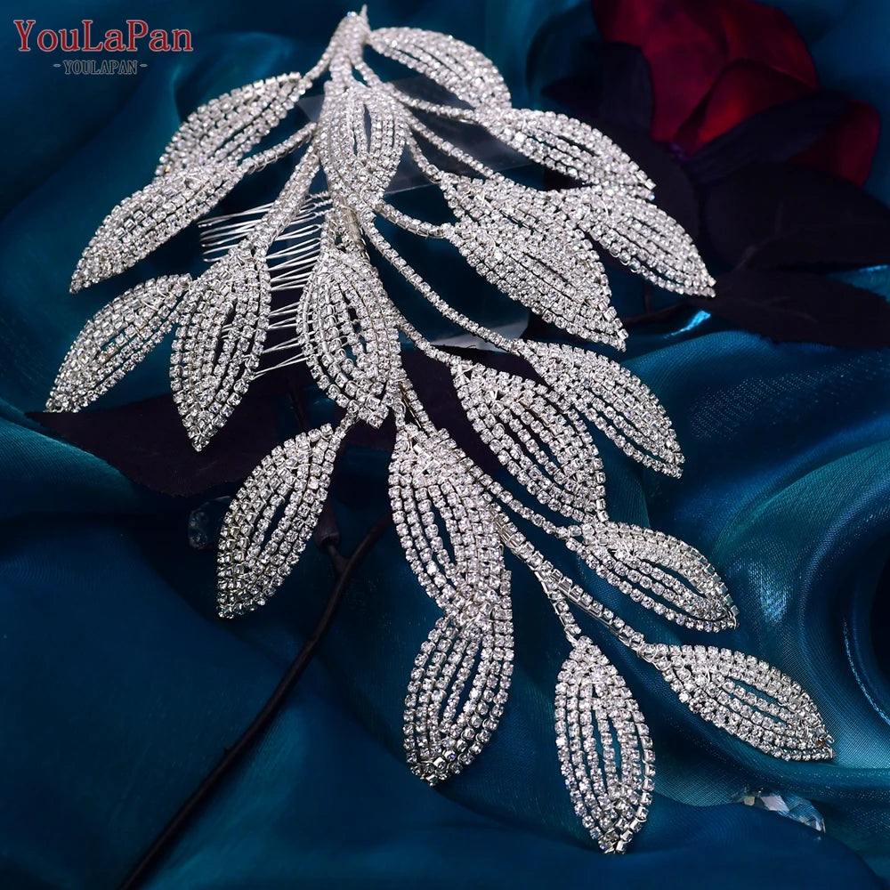 Bridal Comb Tiara Rhinestone Leaf Wedding Hair Jewelry Bride Hair Accessory Luxury Crystal Women Headdress