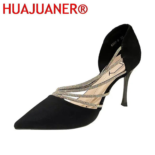 New 2024 Spring Luxury Women Rhineston Stiletto High Heels Pumps Scarpins Designer Lady Black Heels