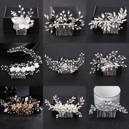 Trendy Tiara Wedding Hair Comb Flower Bridal Hairpins Pearl Rhinestone Head Jewelry Lady Wedding Hair Accessories Marrige bijoux