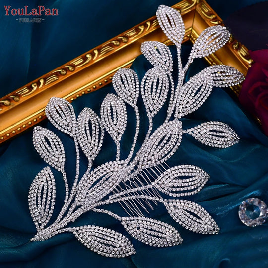 Bridal Comb Tiara Rhinestone Leaf Wedding Hair Jewelry Bride Hair Accessory Luxury Crystal Women Headdress