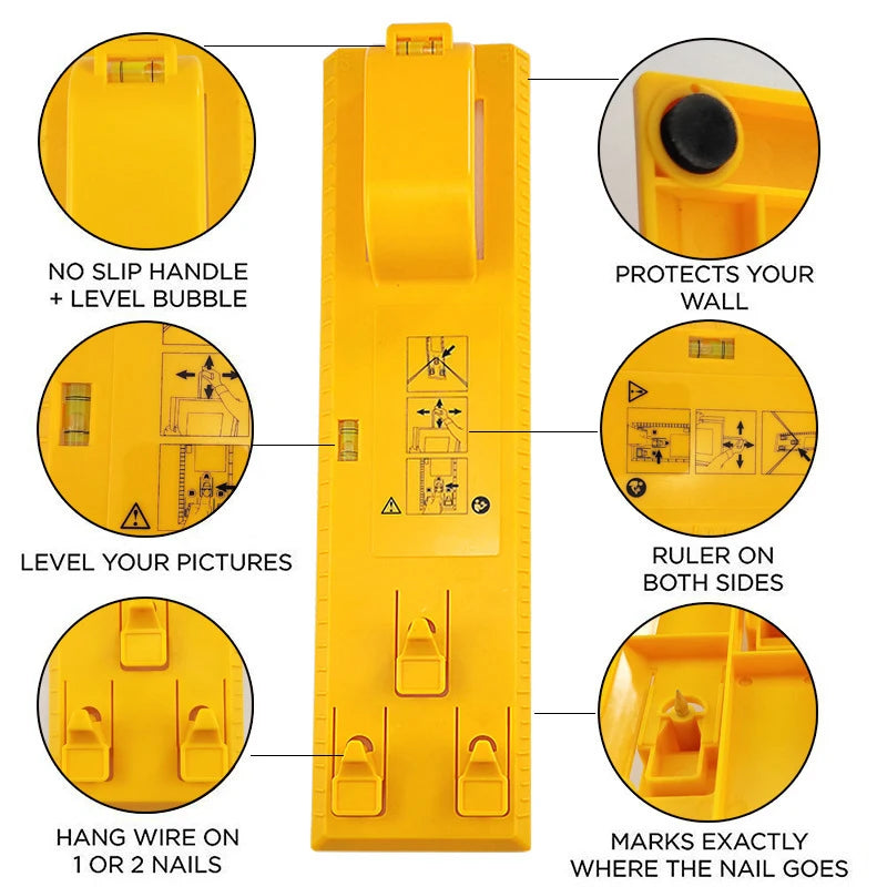 DIY Photo Frame Hanging Kit with Level Ruler and Hanger Hooks - Easy-to-Use Wall Mounting Tools Set