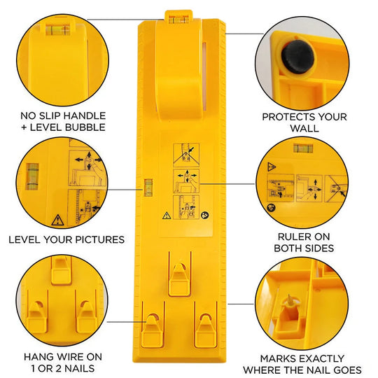 DIY Photo Frame Hanging Kit with Level Ruler and Hanger Hooks - Easy-to-Use Wall Mounting Tools Set