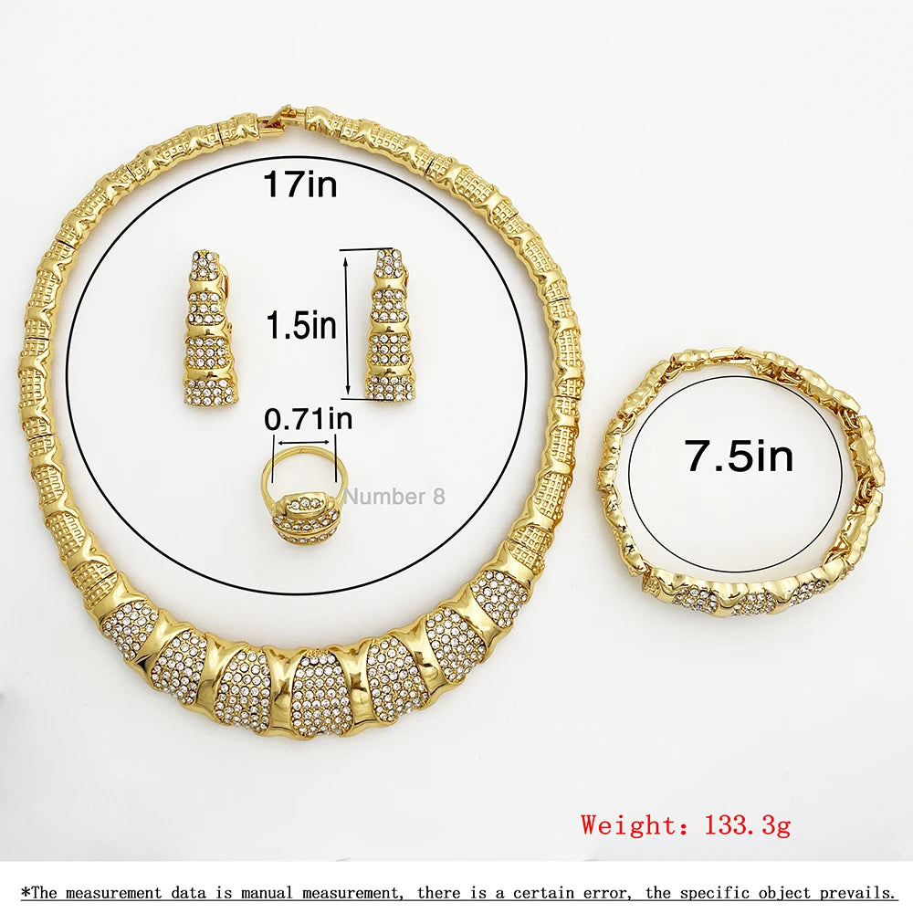 Dubai Gold Color Jewelry Sets, Luxury 18K Gold Plated Women Necklaces, Earrings, Ring, Bracelet