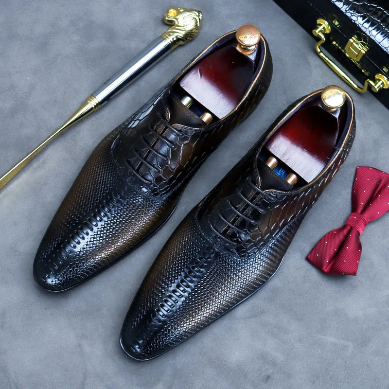 2024 Men's Luxury Dress Shoes, Brown Lace-Up, Handmade Genuine Leather, Fashionable British Styled Shoes