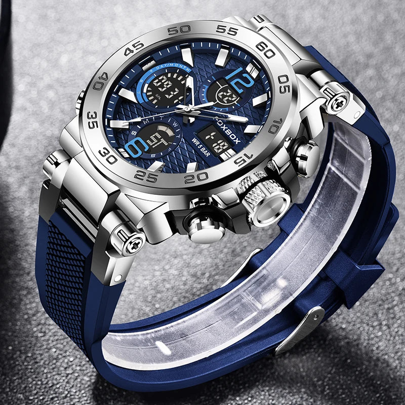 "LIGE 2024 Luxury Men's Wristwatch - LCD Display, Luminous Sport Design, Waterproof Military Quartz Clock"