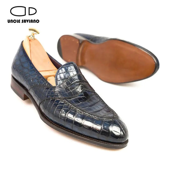 Uncle Saviano Original Designer Loafers: Crocodile Print Genuine Leather Dress Shoes for Men - Luxury Footwear