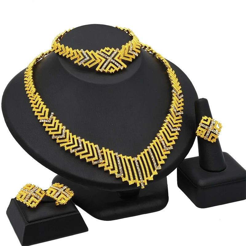 Indian Bridal Jewelry Set Dubai Necklace Earrings For Women Wedding 24k Gold Plated African Jewelry Bridesmaid Party Gift