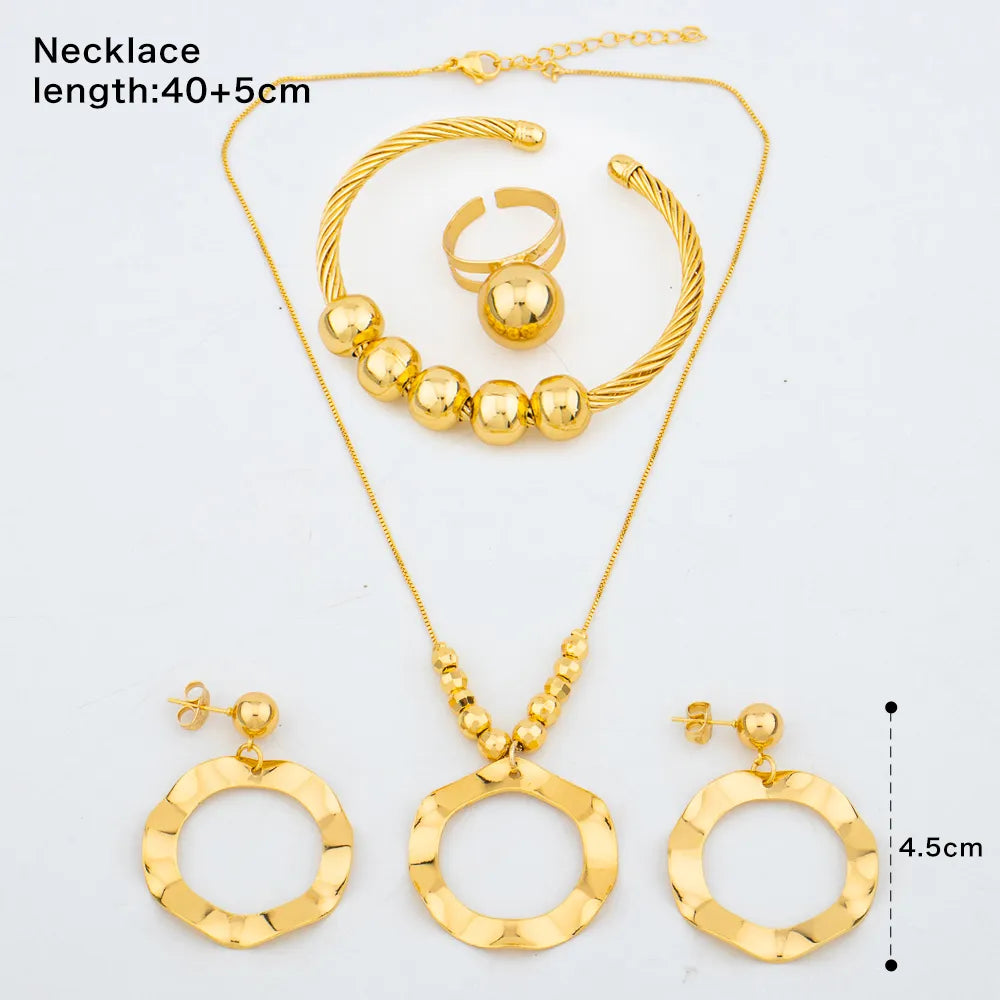 Dubai Jewelry Set for Women Bead Earrings Necklace Ethiopian African Chain Gold Color Bracelet Ring Wedding Bridal Gift