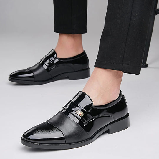 Men's Formal Black Oxfords, Slip-On Business Casual Dress Shoes