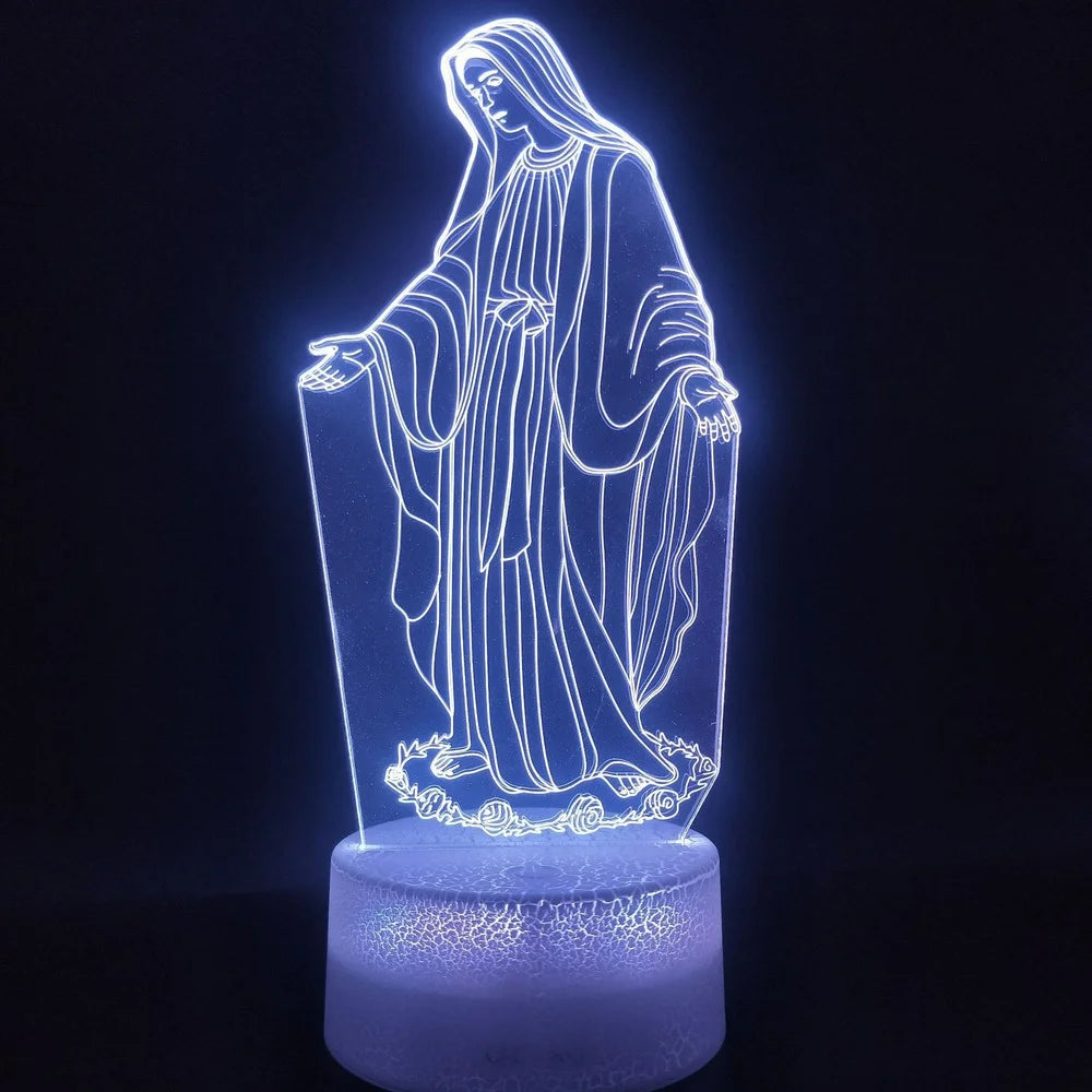 3D Jesus Illusion Night Light, 7-Color Changing LED Table Lamp with Remote Control, Christian Decorative Prayer Lamp