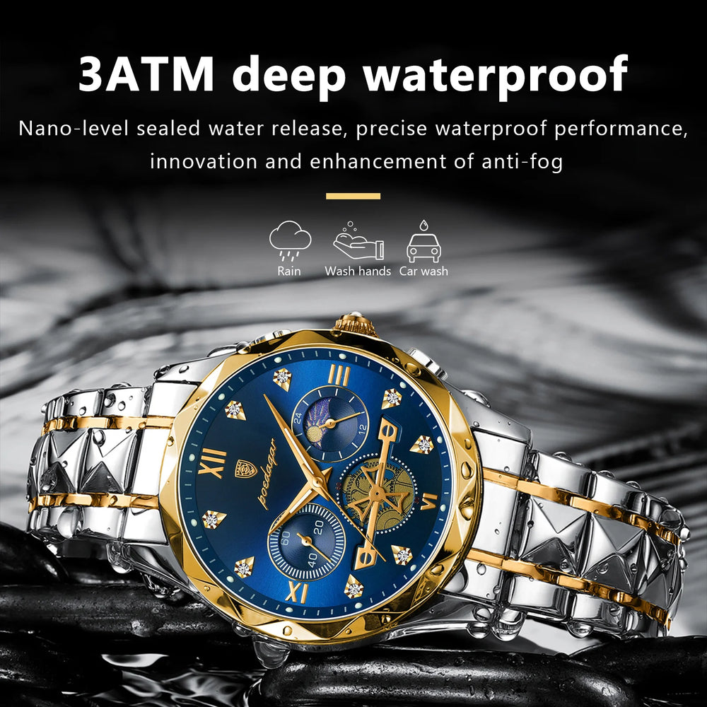 "POEDAGAR Luxury Men's Wristwatch - Waterproof, Luminous Chronograph, Stainless Steel, Quartz Movement"