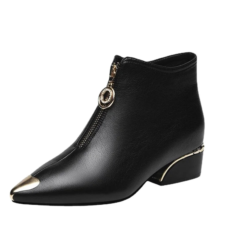 2024 Women's High Heel Ankle Boots: Autumn and Summer Fashion with Metal Pointed Toe and Thick Heels