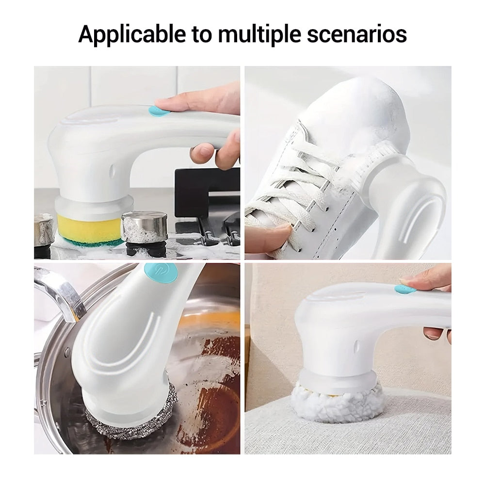 Electric Spin Cleaning Brush with 5 Replace Heads Cordless Portable Scrub Brush for Bathroom Kitchen