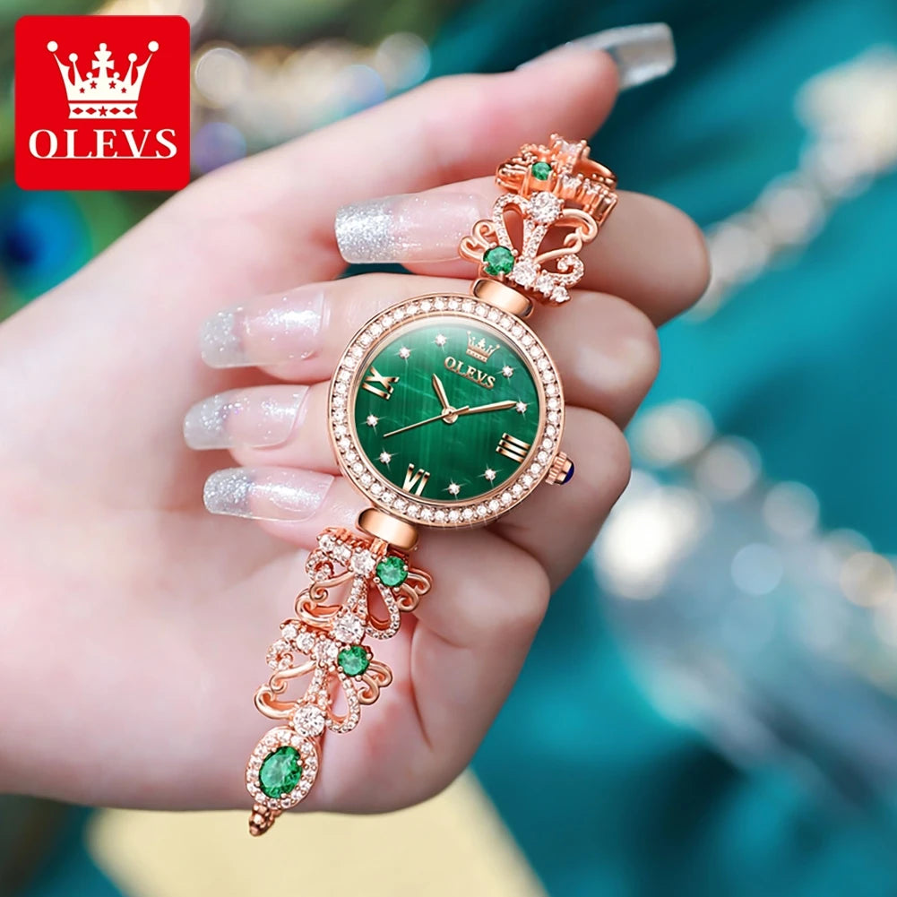 "OLEVS 9958 Women's Retro Elegant Watch - Waterproof Luxury, Original Quartz, Classical Diamond Design, Fashion Timepiece"